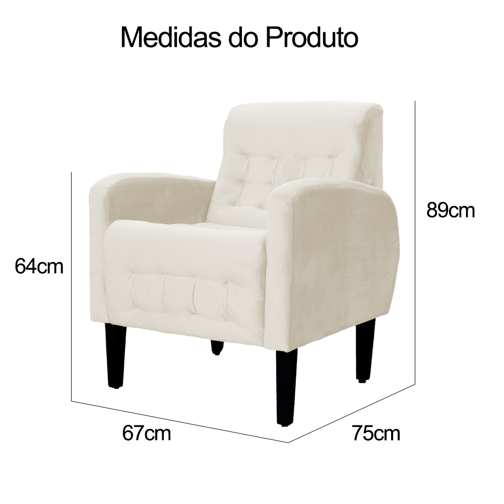 Kit 02 Poltronas Decorativa Luiza Para Escritório Veludo Bege - DS Estofados