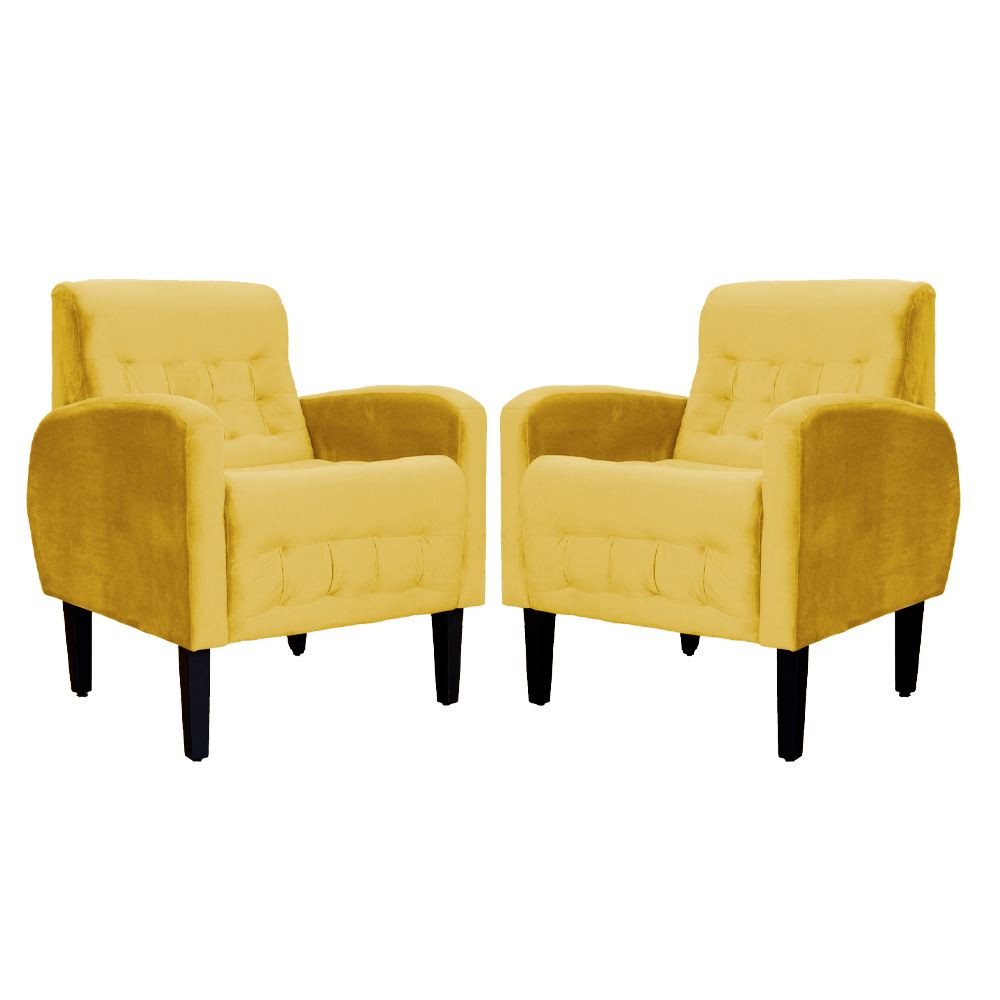 Kit 02 Poltronas Decorativa Luiza Para Escritório Veludo Mostarda - DS Estofados