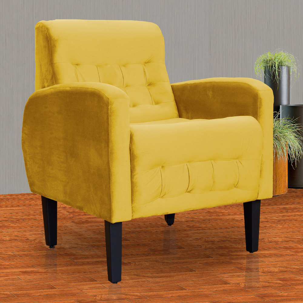 Kit 02 Poltronas Decorativa Luiza Para Escritório Veludo Mostarda - DS Estofados