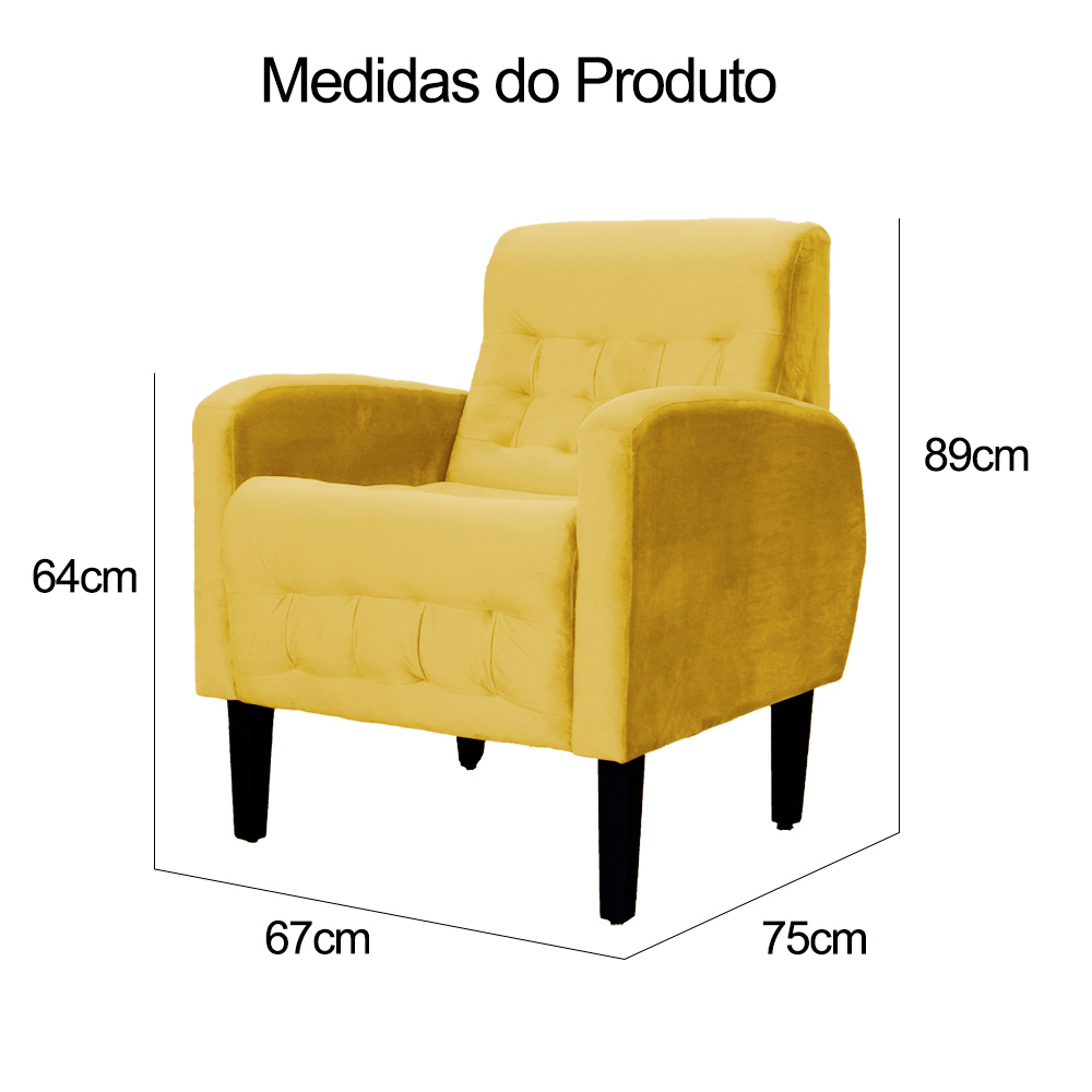 Kit 02 Poltronas Decorativa Luiza Para Escritório Veludo Mostarda - DS Estofados