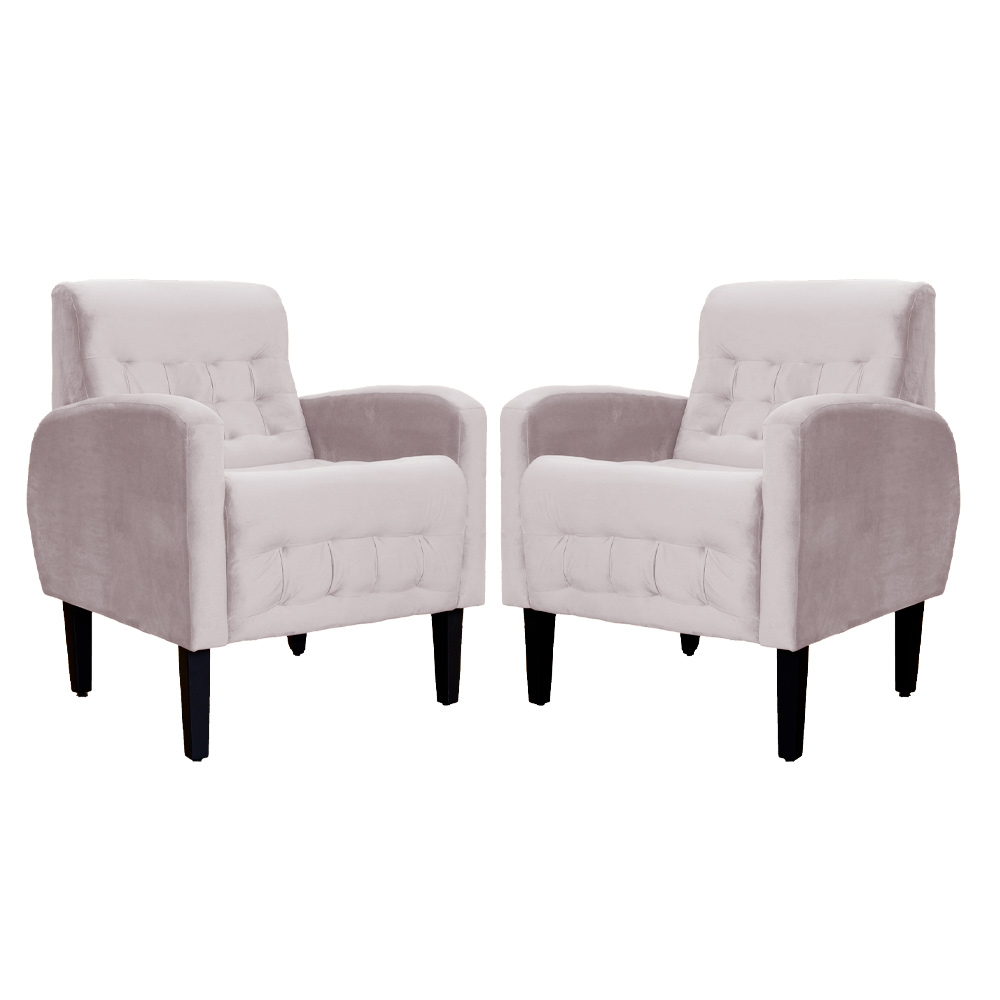 Kit 02 Poltronas Decorativa Luiza Para Escritório Veludo Rosê - DS Estofados