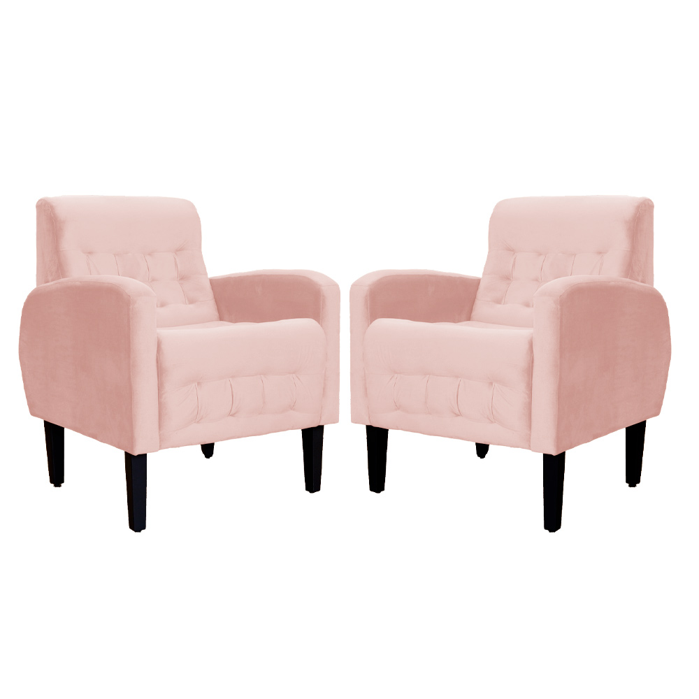 Kit 02 Poltronas Decorativa Luiza Para Escritório Veludo Rosa - DS Estofados