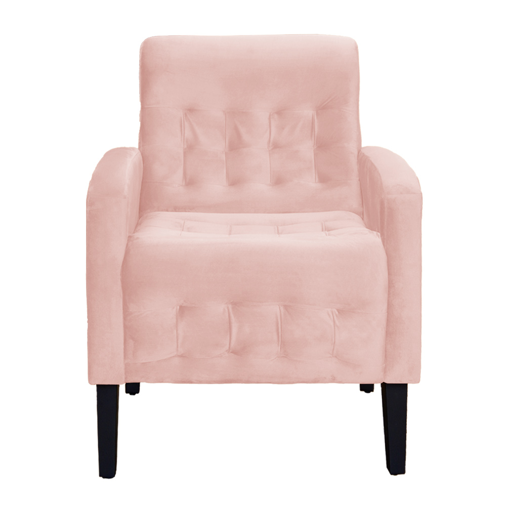 Kit 02 Poltronas Decorativa Luiza Para Escritório Veludo Rosa - DS Estofados