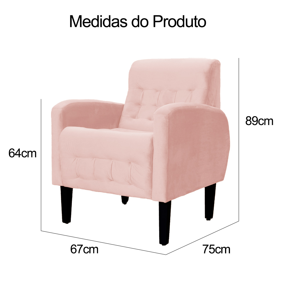 Kit 02 Poltronas Decorativa Luiza Para Escritório Veludo Rosa - DS Estofados