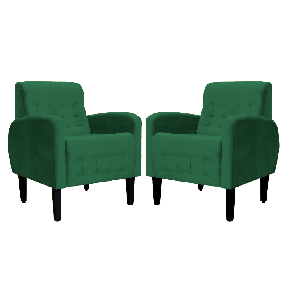 Kit 02 Poltronas Decorativa Luiza Para Escritório Veludo Verde - DS Estofados