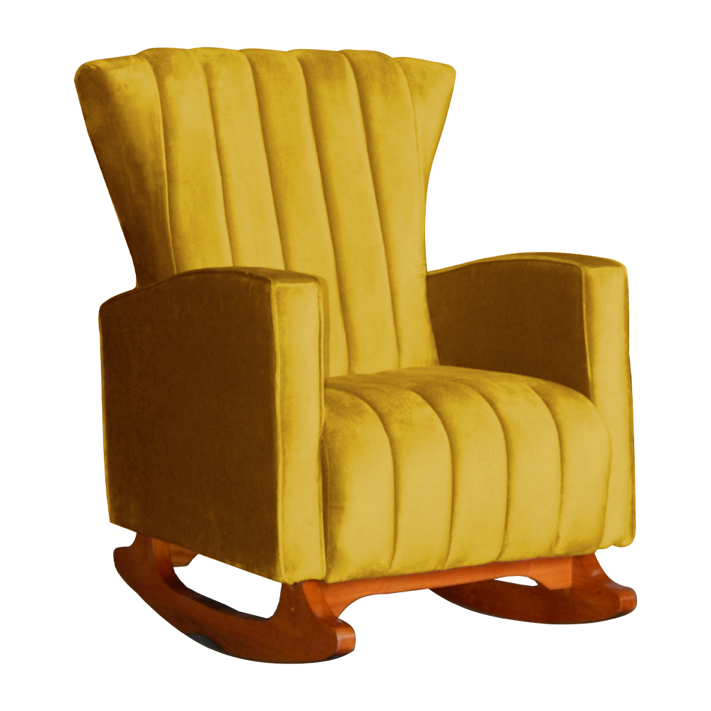 Kit 02 Poltronas Decorativa Melinda Pés Balanço Veludo Amarelo