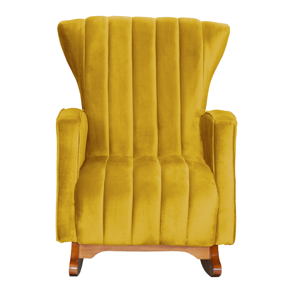 Kit 02 Poltronas Decorativa Melinda Pés Balanço Veludo Amarelo