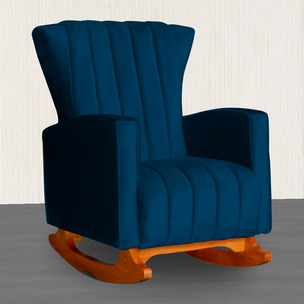Kit 02 Poltronas Decorativa Melinda Pés Balanço Veludo Azul