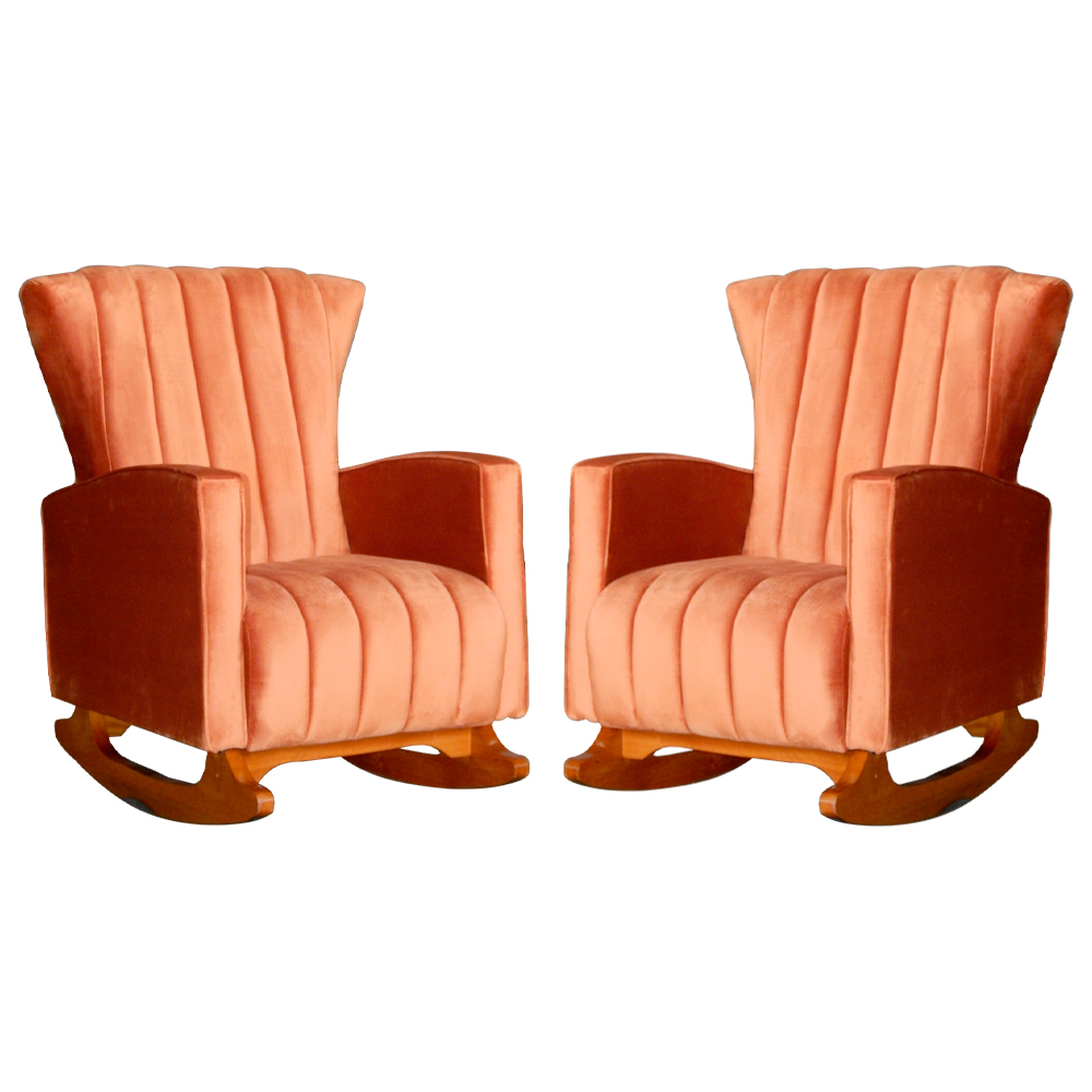 Kit 02 Poltronas Decorativa Melinda Pés Balanço Veludo Laranja