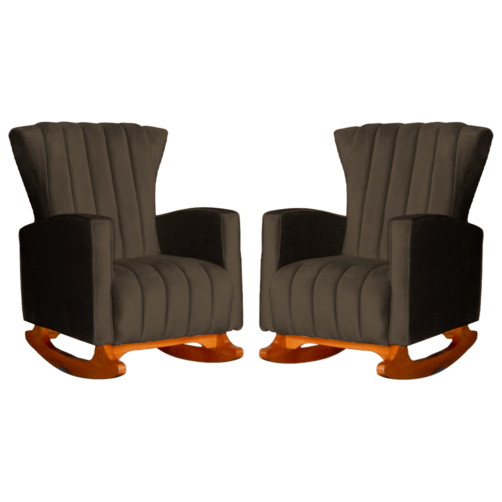Kit 02 Poltronas Decorativa Melinda Pés Balanço Veludo Marrom