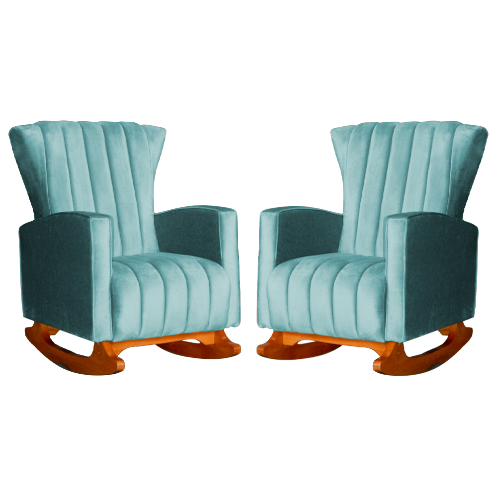 Kit 02 Poltronas Decorativa Melinda Pés Balanço Veludo Turquesa