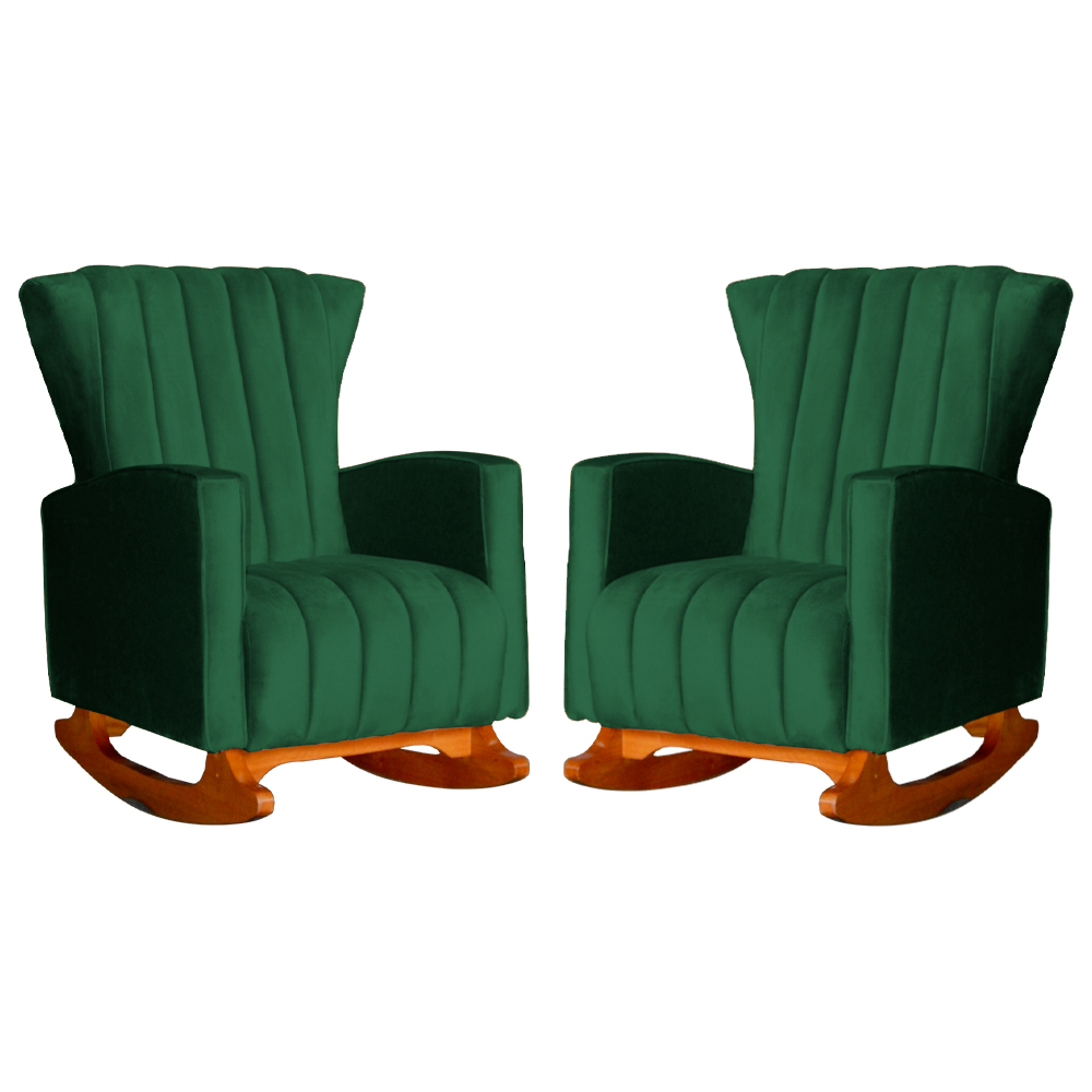 Kit 02 Poltronas Decorativa Melinda Pés Balanço Veludo Verde