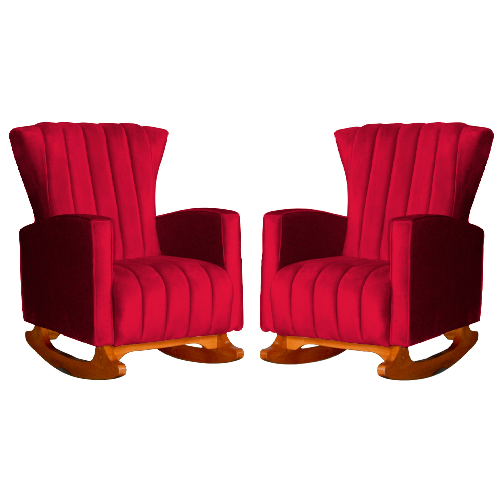 Kit 02 Poltronas Decorativa Melinda Pés Balanço Veludo Vermelho