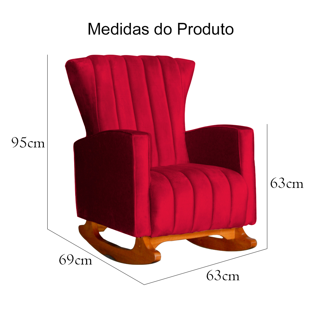 Kit 02 Poltronas Decorativa Melinda Pés Balanço Veludo Vermelho