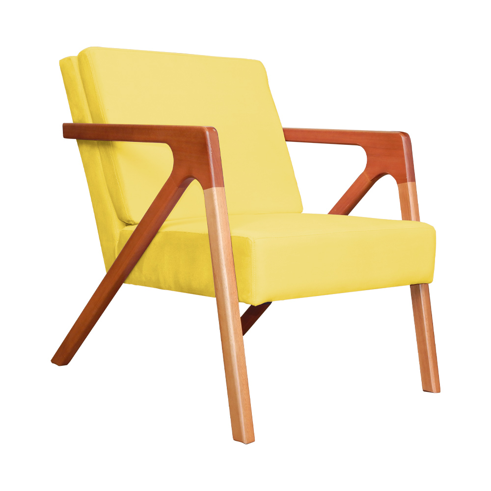 Kit 02 Poltronas Decorativa Monalisa para Sala Pequena Suede Amarelo