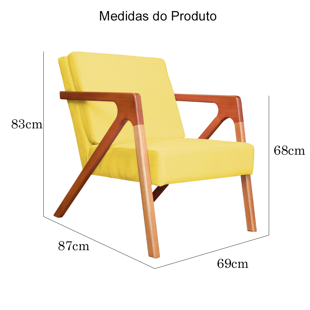 Kit 02 Poltronas Decorativa Monalisa para Sala Pequena Suede Amarelo