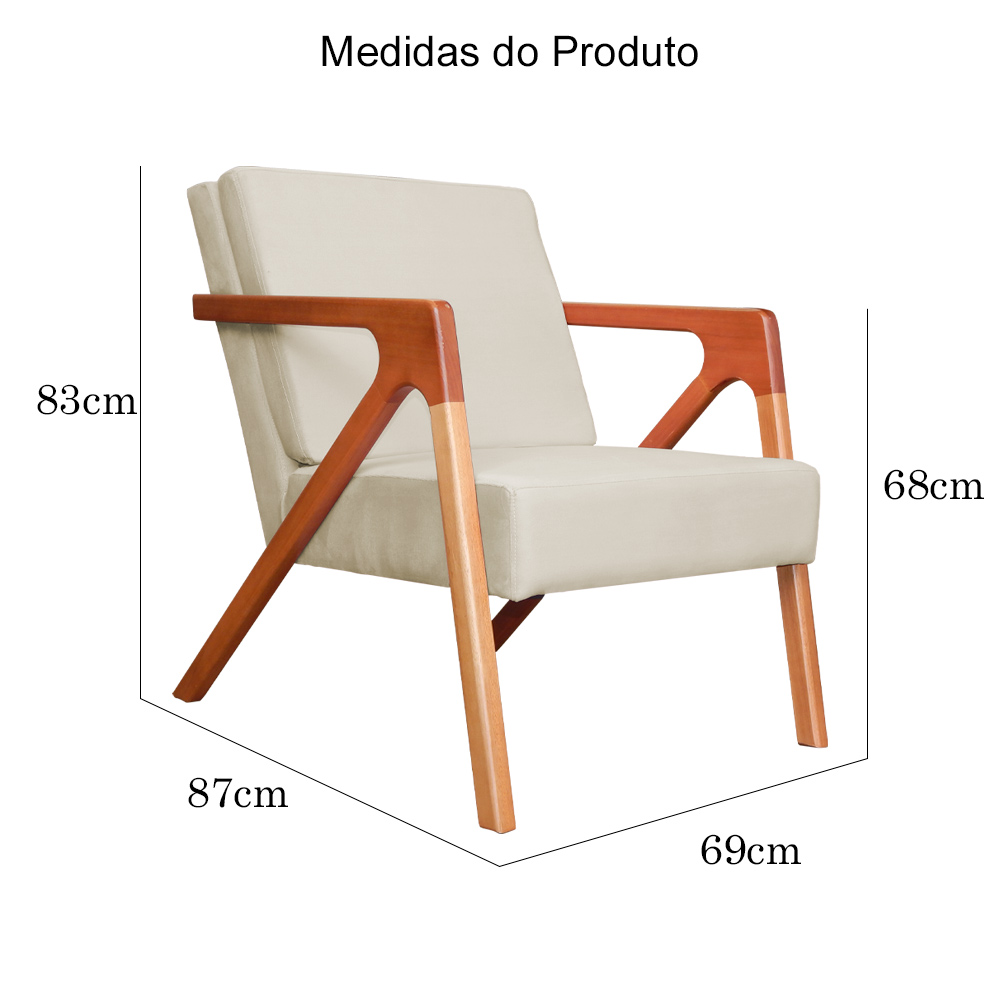 Kit 02 Poltronas Decorativa Monalisa para Sala Pequena Suede Bege