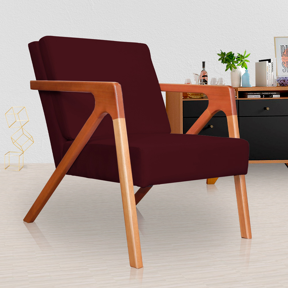 Kit 02 Poltronas Decorativa Monalisa para Sala Pequena Suede Bordô
