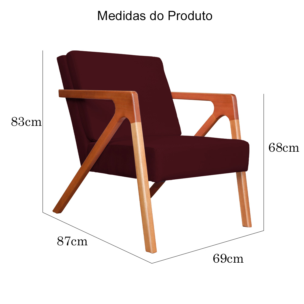 Kit 02 Poltronas Decorativa Monalisa para Sala Pequena Suede Bordô