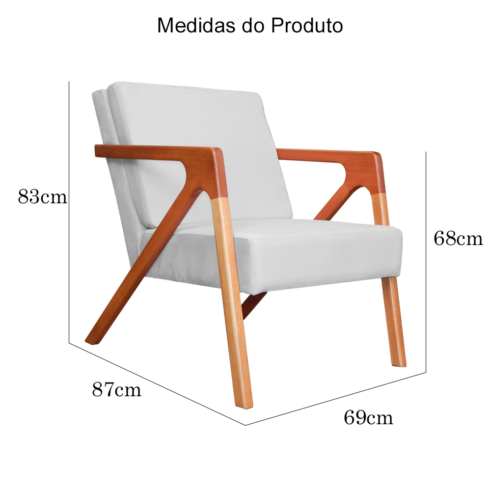 Kit 02 Poltronas Decorativa Monalisa para Sala Pequena Suede Branco