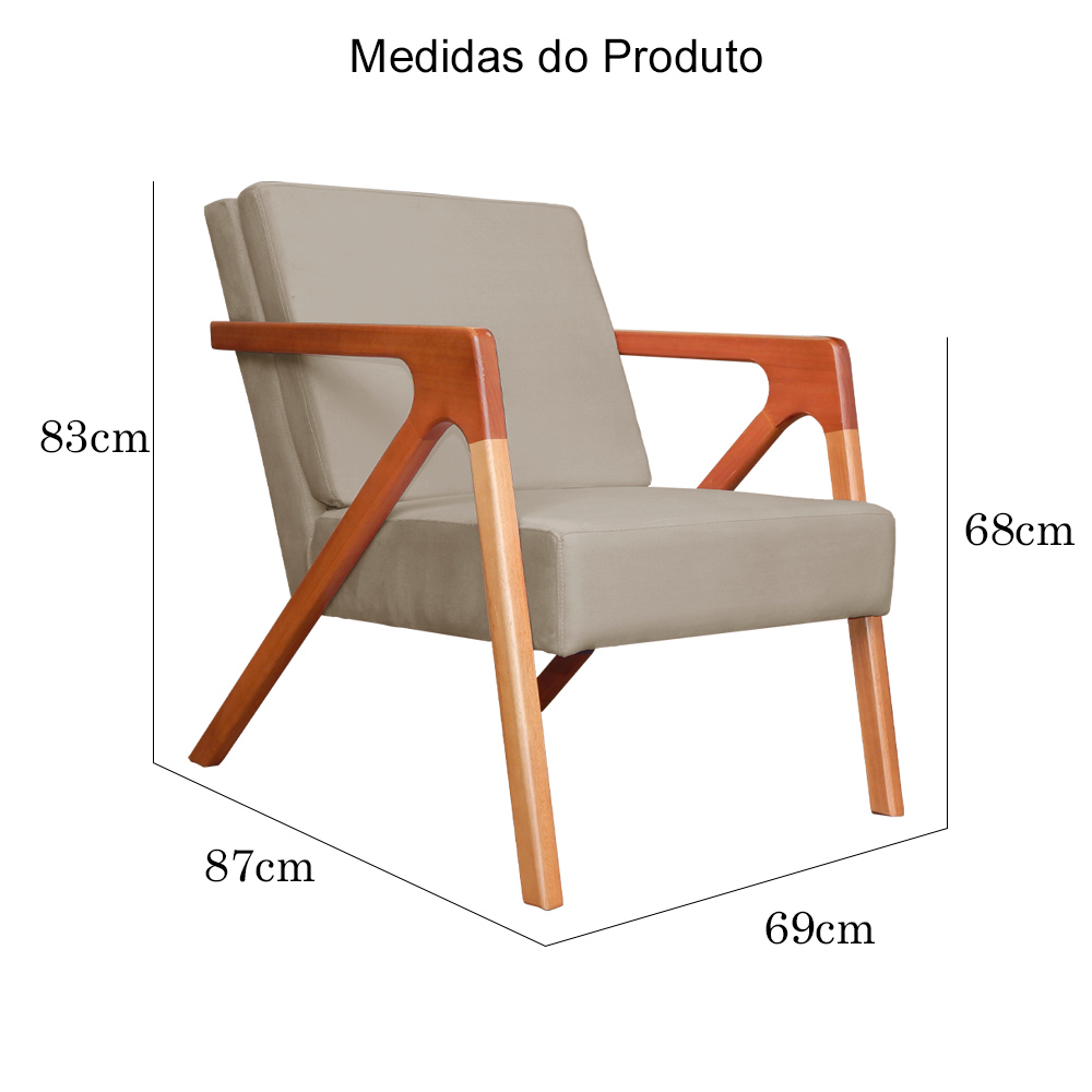Kit 02 Poltronas Decorativa Monalisa para Sala Pequena Suede Cappuccino