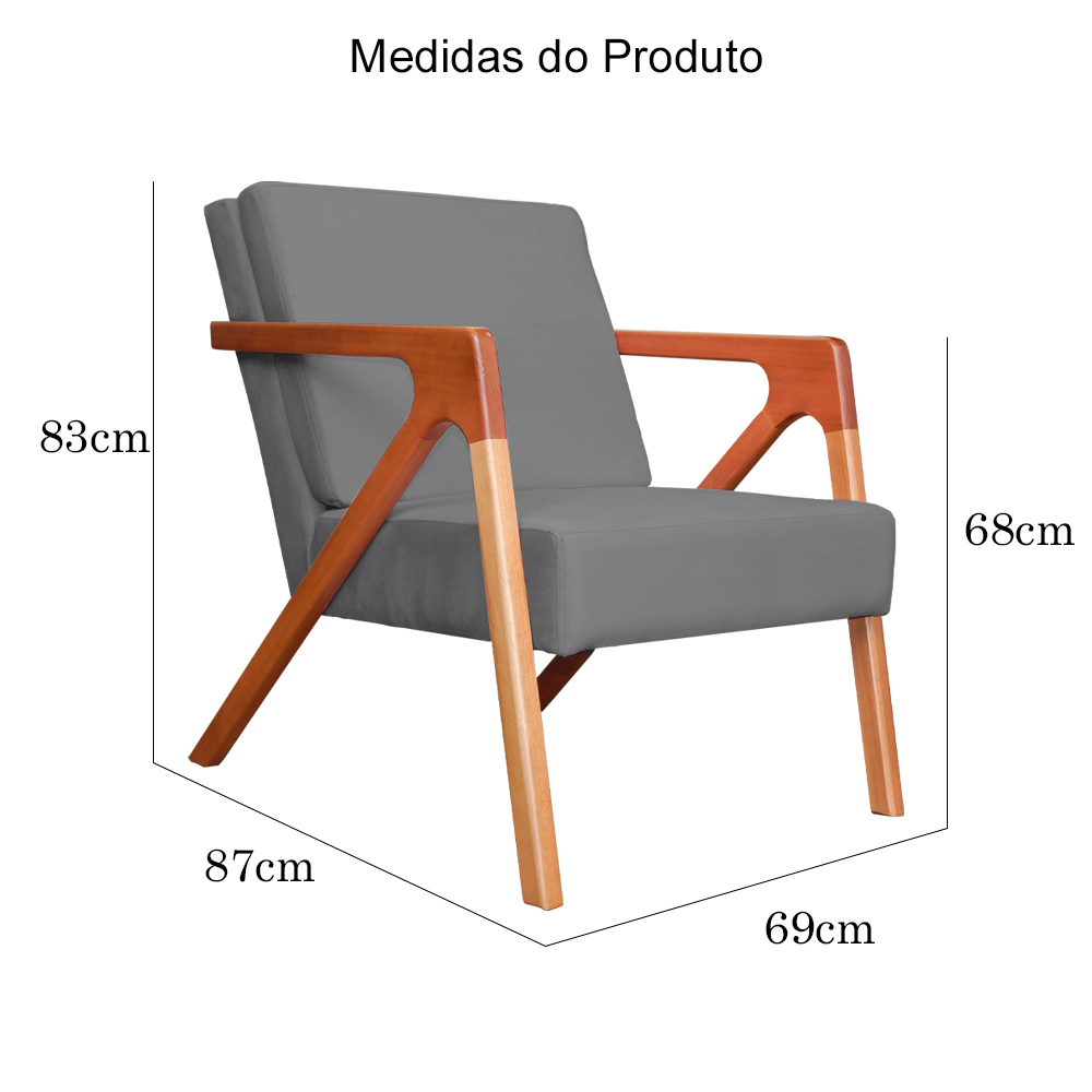 Kit 02 Poltronas Decorativa Monalisa para Sala Pequena Suede Cinza