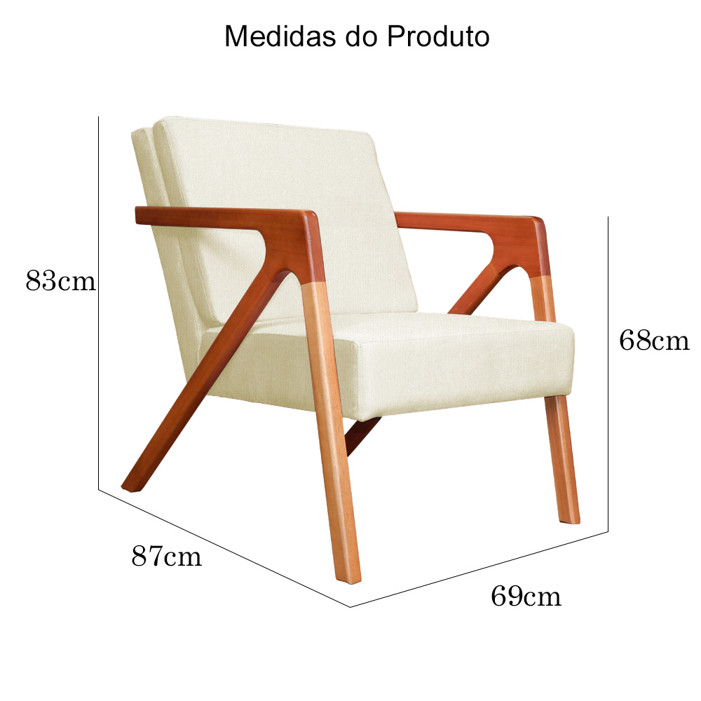 Kit 02 Poltronas Decorativa Monalisa para Sala Pequena Suede Marfim