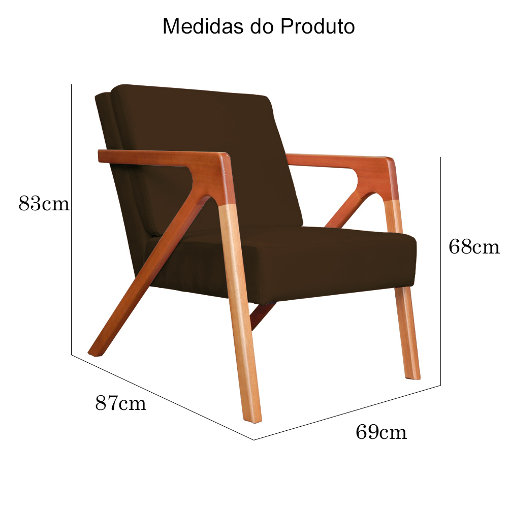 Kit 02 Poltronas Decorativa Monalisa para Sala Pequena Suede Marrom