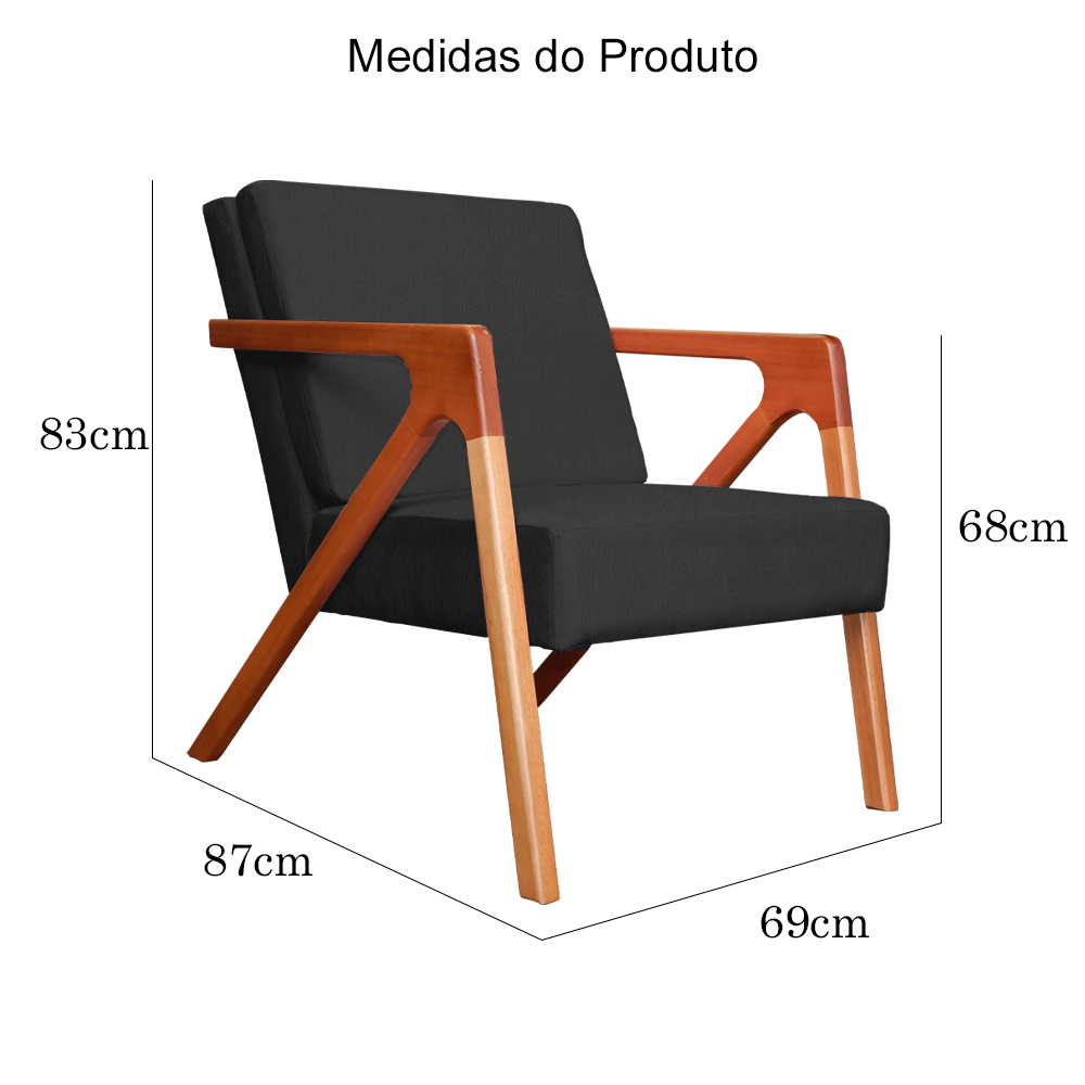 Kit 02 Poltronas Decorativa Monalisa para Sala Pequena Suede Preto