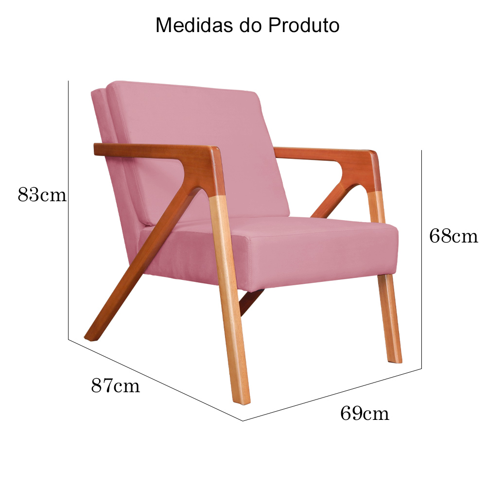 Kit 02 Poltronas Decorativa Monalisa para Sala Pequena Suede Rosa