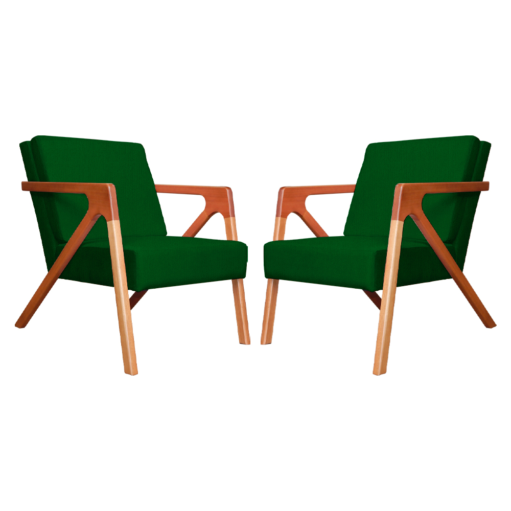 Kit 02 Poltronas Decorativa Monalisa para Sala Pequena Suede Verde
