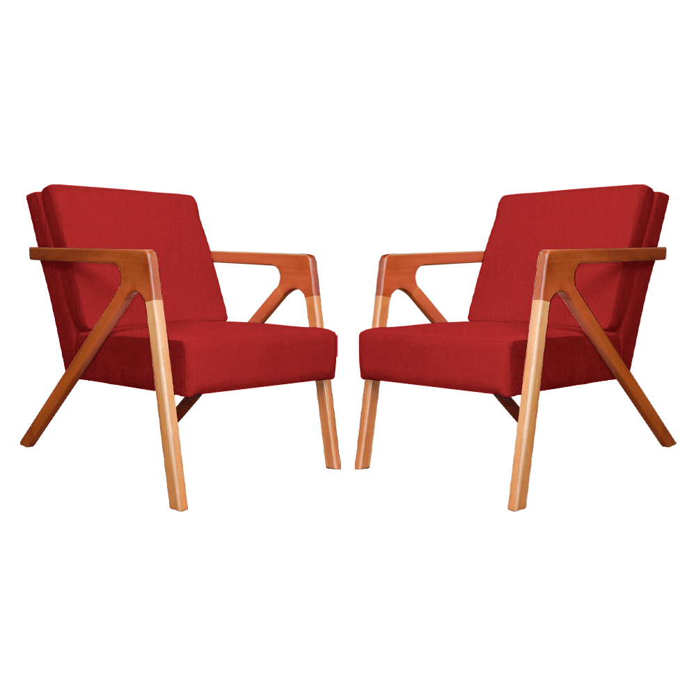 Kit 02 Poltronas Decorativa Monalisa para Sala Pequena Suede Vermelho