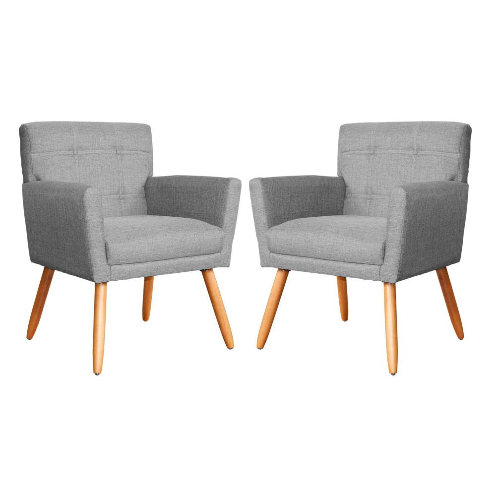 Kit 02 Poltronas Decorativa Onix Linho Cinza