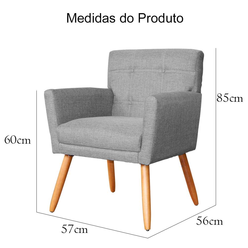 Kit 02 Poltronas Decorativa Onix Linho Cinza