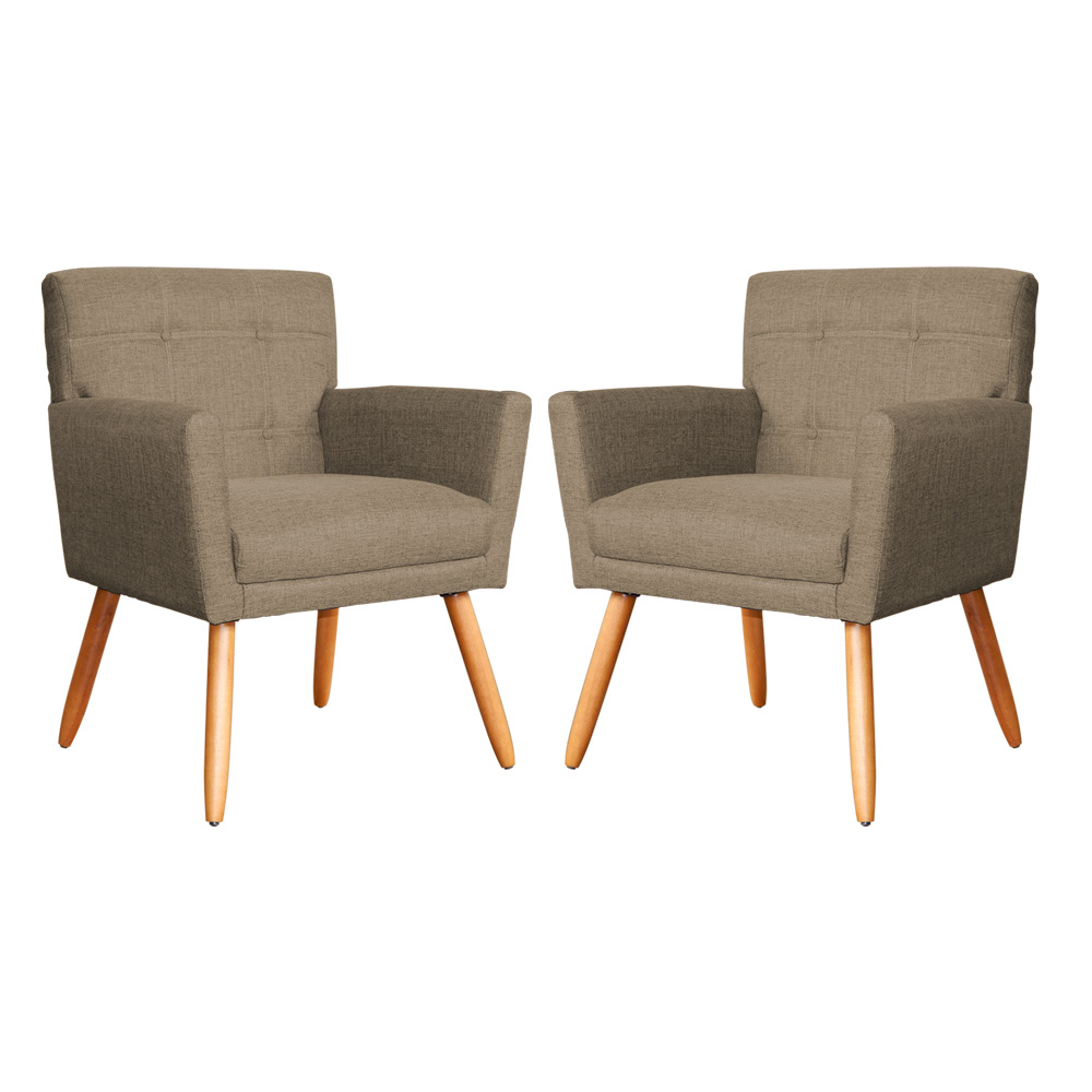 Kit 02 Poltronas Decorativa Onix Linho Marrom Claro