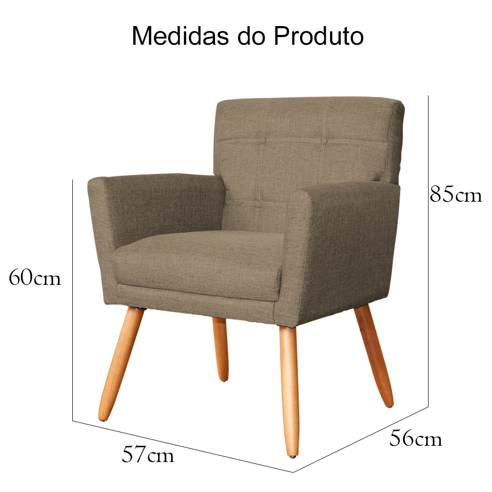 Kit 02 Poltronas Decorativa Onix Linho Marrom Claro