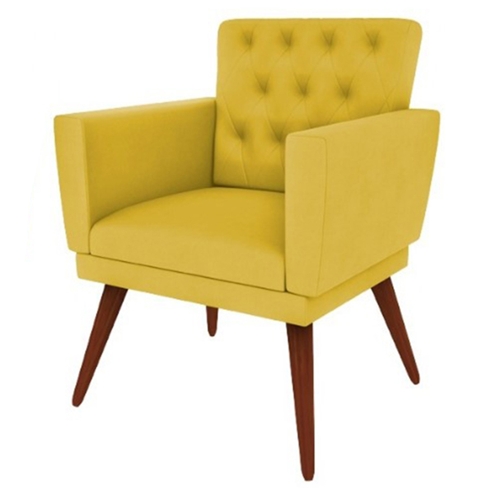 Kit 02 Poltronas Decorativa Pés Palito Nina Encosto Estilo Capitonê Amarelo - DS Móveis