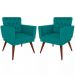 Kit 02 Poltronas Decorativa Pés Palito Nina Encosto Estilo Capitonê Azul - DS Móveis