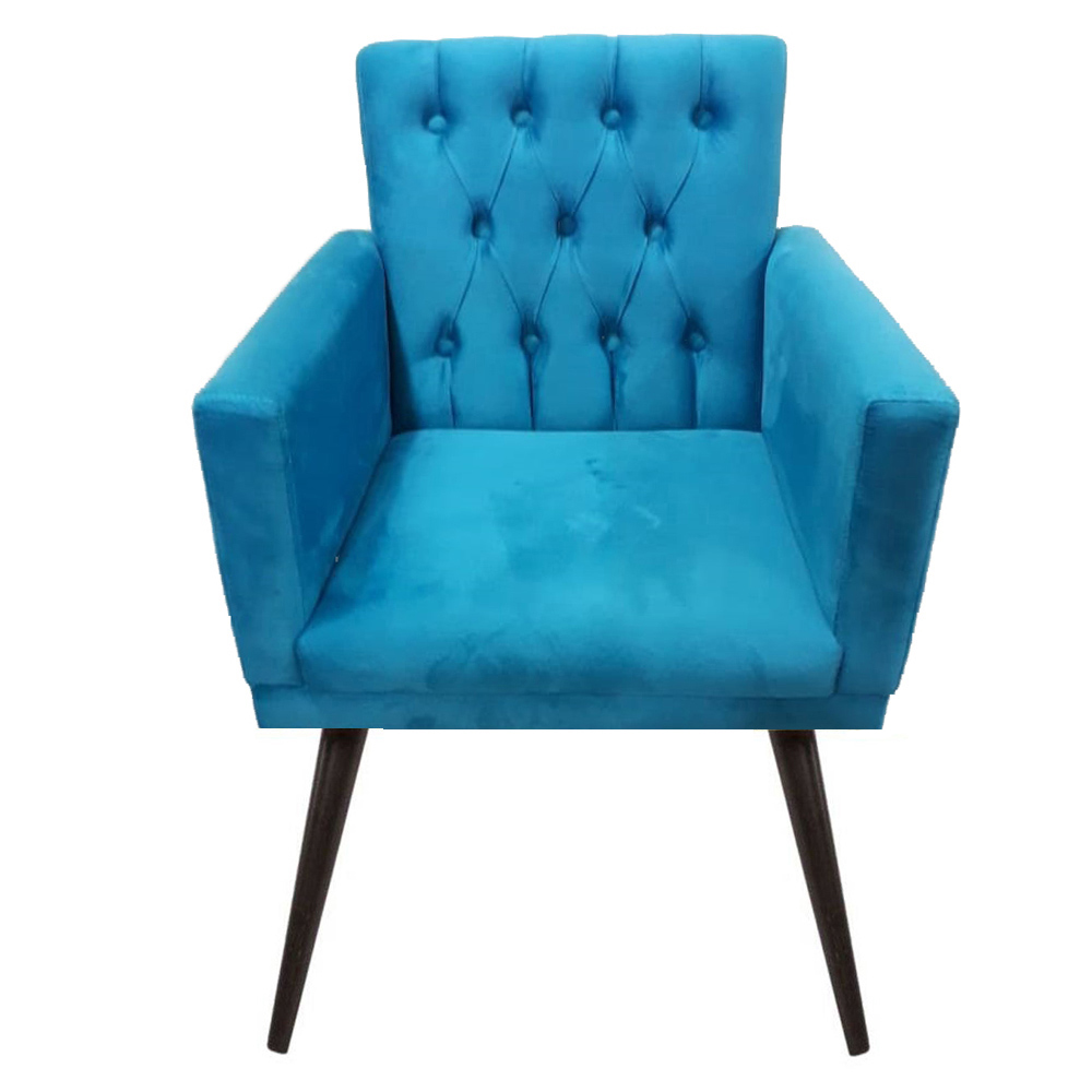 Kit 02 Poltronas Decorativa Pés Palito Nina Encosto Estilo Capitonê Azul Veludo - DS Móveis
