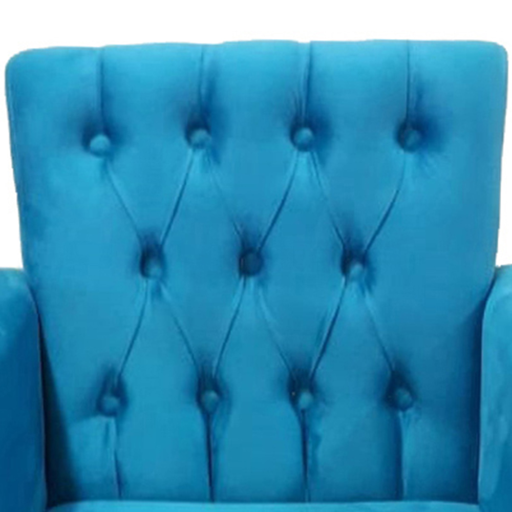 Kit 02 Poltronas Decorativa Pés Palito Nina Encosto Estilo Capitonê Azul Veludo - DS Móveis