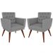 Kit 02 Poltronas Decorativa Pés Palito Nina Encosto Estilo Capitonê Cinza - DS Móveis