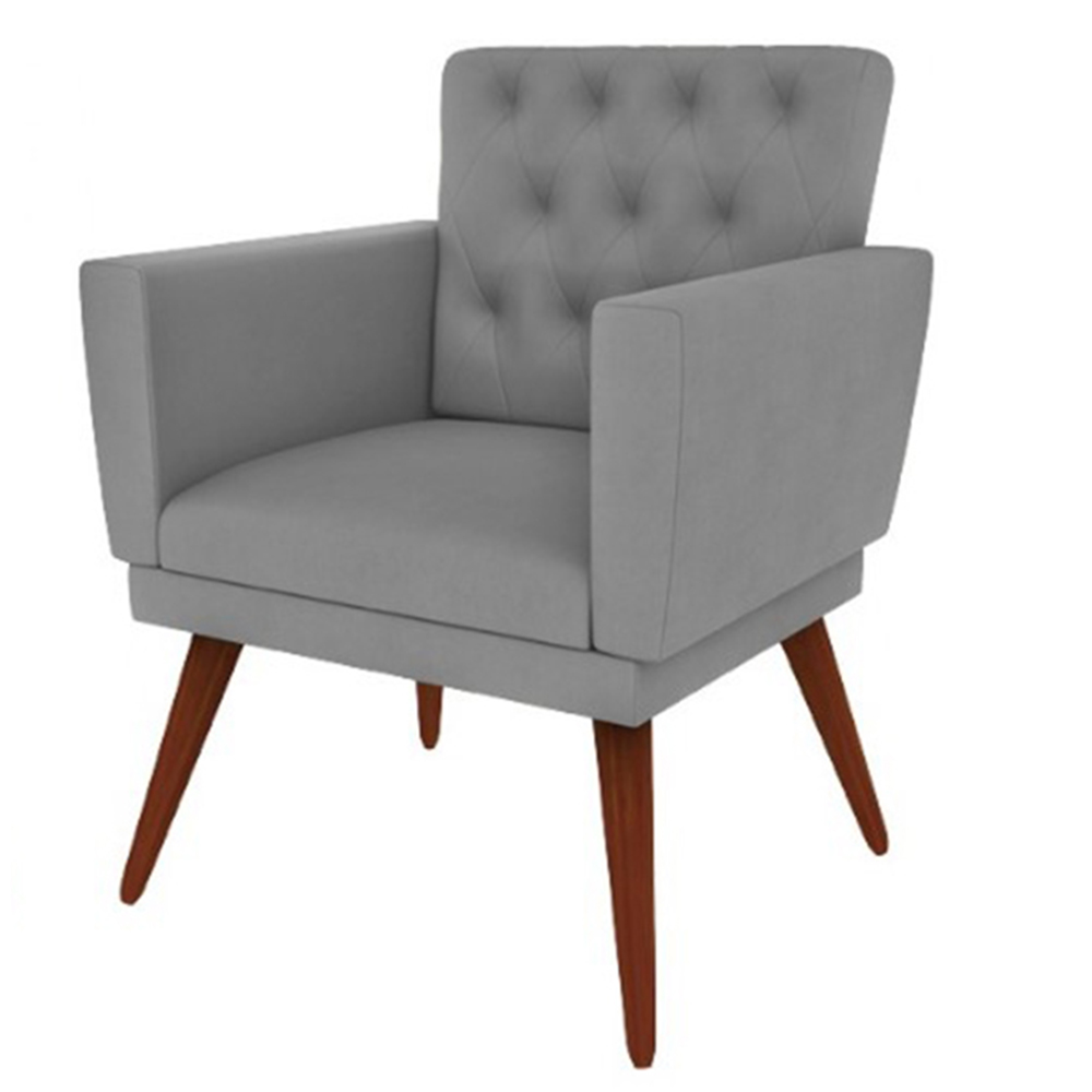 Kit 02 Poltronas Decorativa Pés Palito Nina Encosto Estilo Capitonê Cinza - DS Móveis