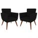 Kit 02 Poltronas Decorativa Pés Palito Nina Encosto Estilo Capitonê Preto - DS Móveis
