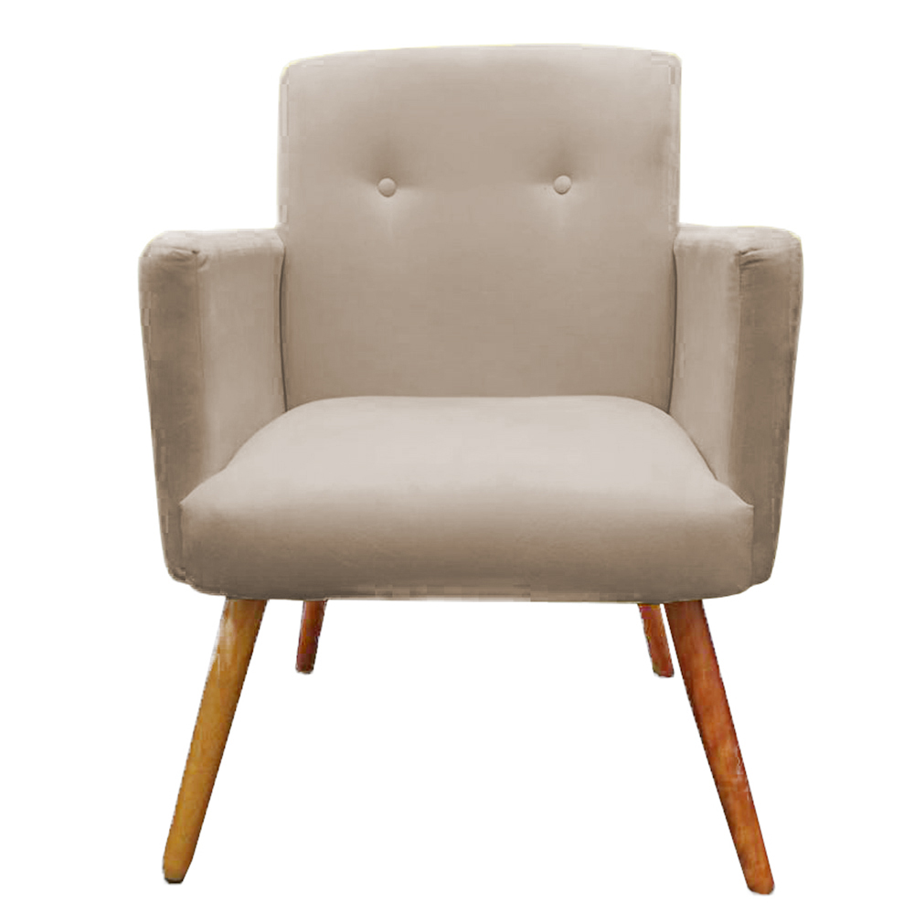 Kit 02 Poltronas Decorativa Pés Palito Nina Plus Suede Bege - DS Móveis