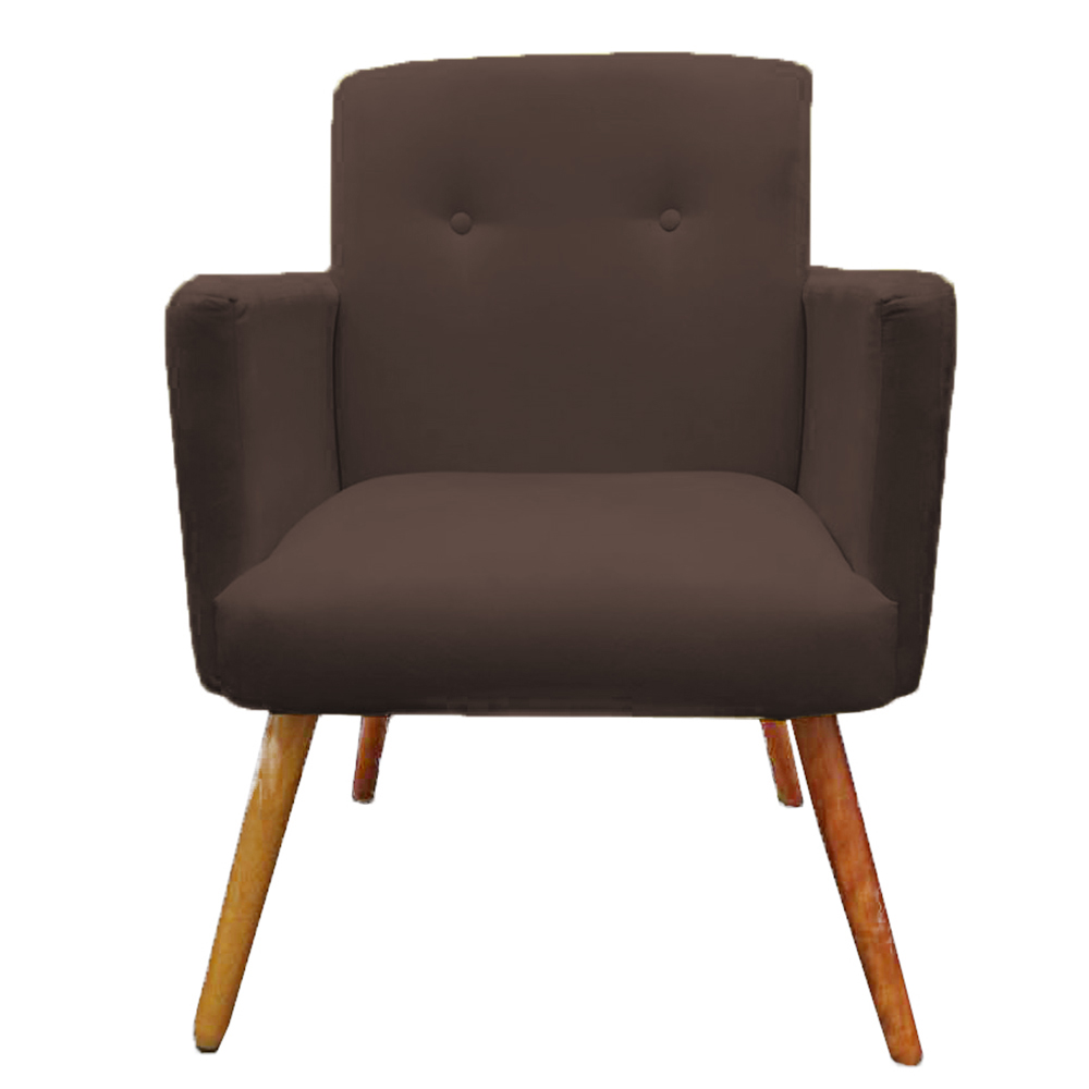 Kit 02 Poltronas Decorativa Pés Palito Nina Plus Suede Marrom - DS Móveis