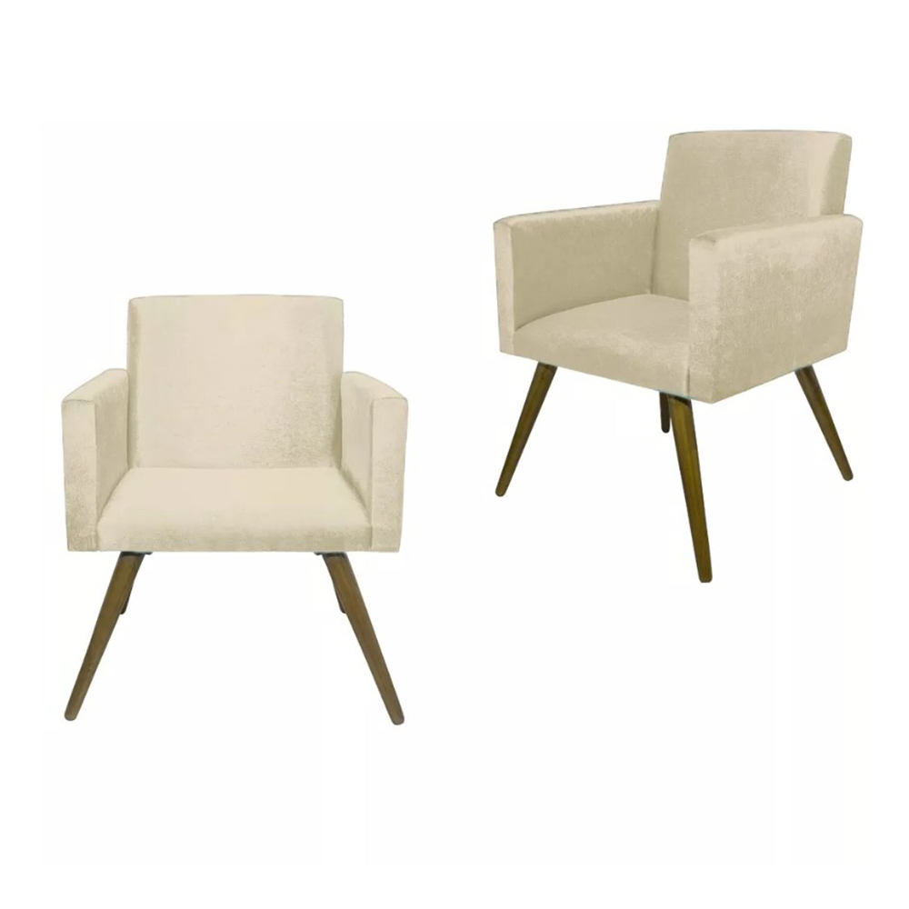 Kit 02 Poltronas Decorativa Pés Palito Nina Suede Bege - DS Móveis