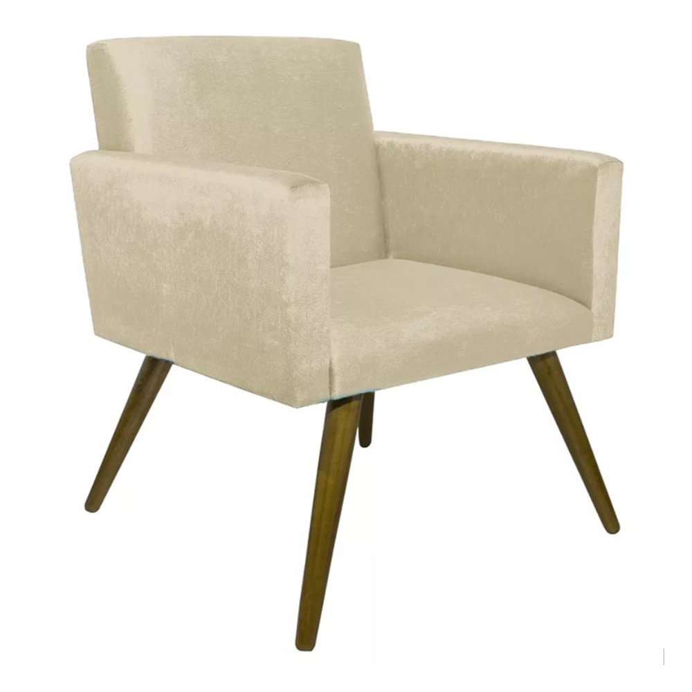Kit 02 Poltronas Decorativa Pés Palito Nina Suede Bege - DS Móveis