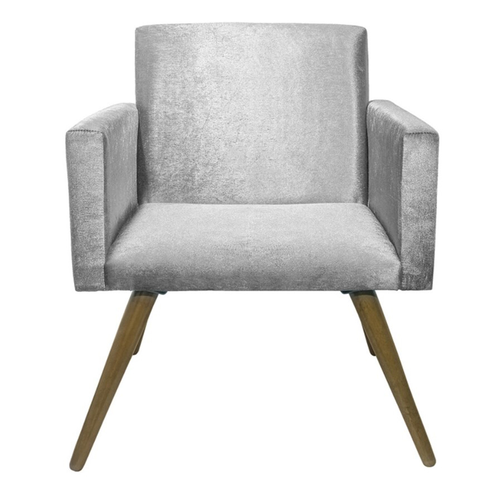 Kit 02 Poltronas Decorativa Pés Palito Nina Suede Cinza - DS Móveis