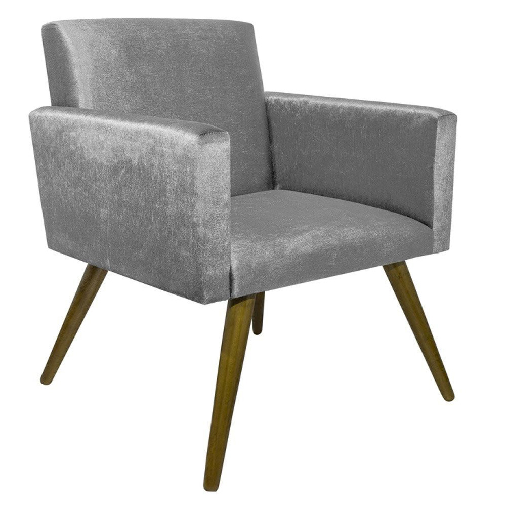 Kit 02 Poltronas Decorativa Pés Palito Nina Suede Cinza - DS Móveis