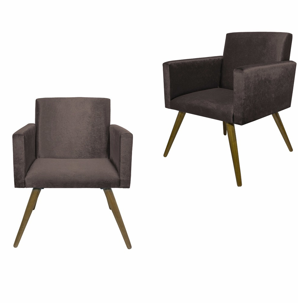 Kit 02 Poltronas Decorativa Pés Palito Nina Suede Marrom - DS Móveis